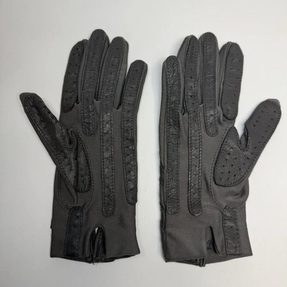 Isotoner By Aris Nylon Leather Trim Gray Gloves One Size